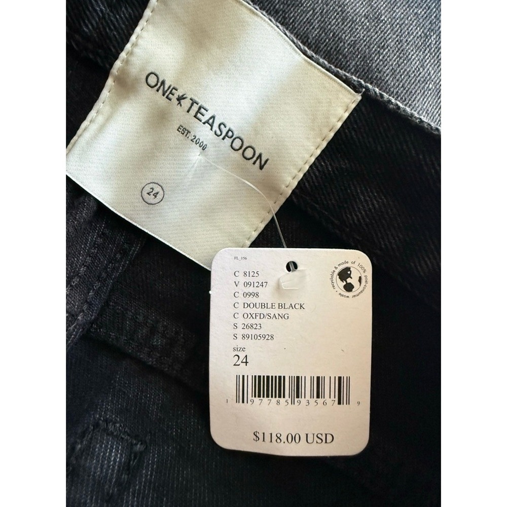 One Teaspoon Bandits Denim Shorts Black Distressed Raw Hem Size 24 NWT - Picture 3 of 8